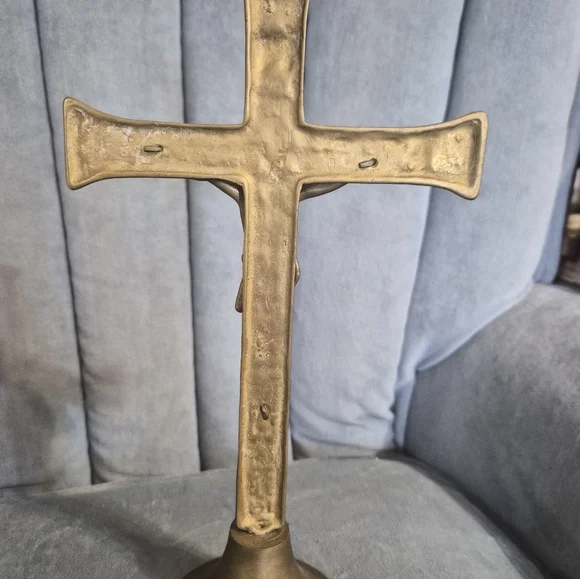 Gold Crucifix Statue Solid Brass Vintage